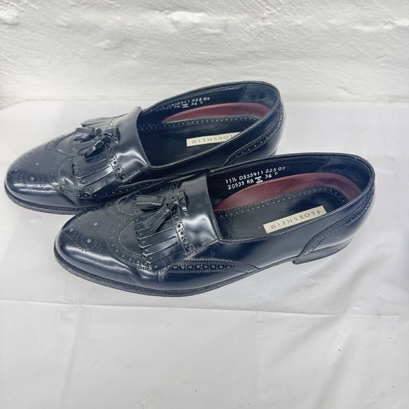 FLORSHEIM 20533 Black Leather Wingtip Loafers Tassel Kiltie Shoes 11.5 D - Picture 2 of 7